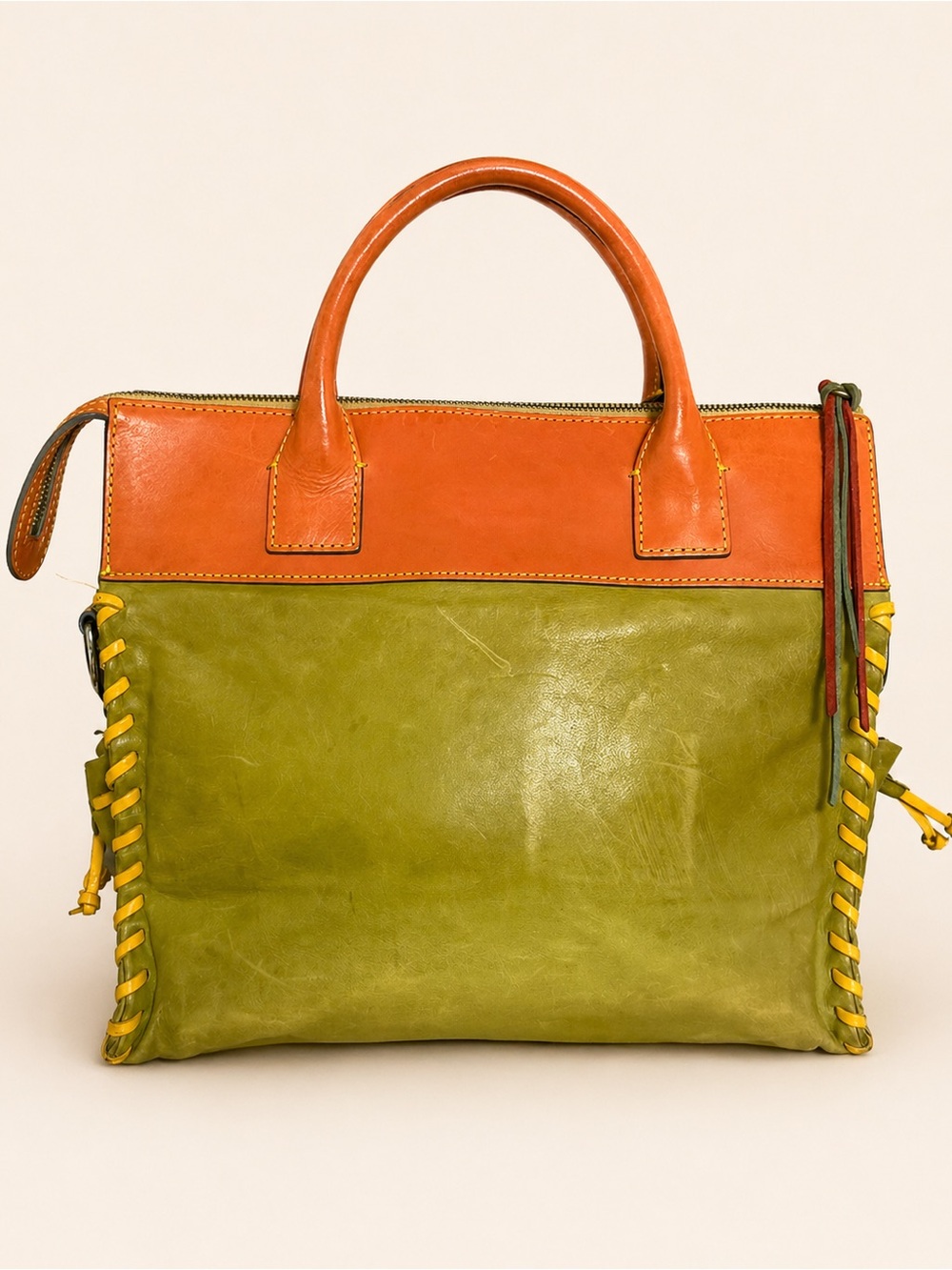 Dooney & Bourke Bolero Vintage Whipstitch Leather Satchel Bag - Picture 4 of 9
